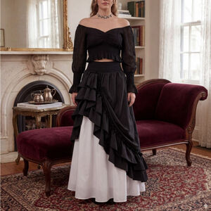 Modern Victorian Romance Gothic Black Lace Crop Top Bell Sleeves Whimsigoth Med